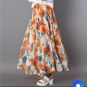 Chicwish Floral Maxi Skirt - Orange Teal